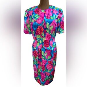 Vintage Silk Floral Skirt Set